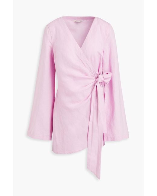 Onia Pink Linen And Lyocell-blend Mini Wrap Dress