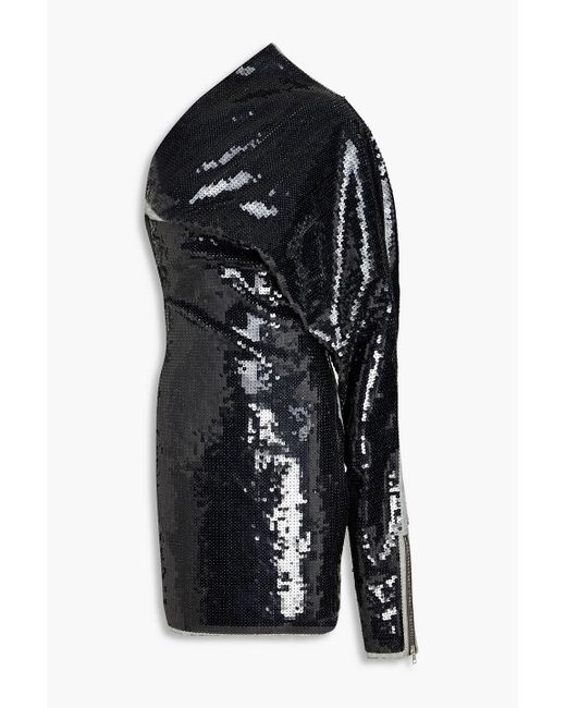 Rick Owens Black Minikleid aus denim mit pailletten und asymmetrischer schulterpartie