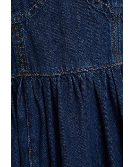 Sandro Blue Rickrack-Trimmed Denim Midi Dress