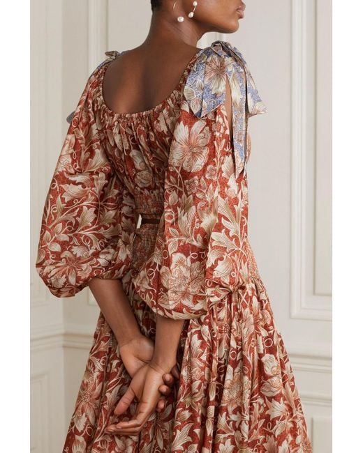 Zimmermann Brown Chintz Cropped Floral-print Silk Crepe De Chine Top