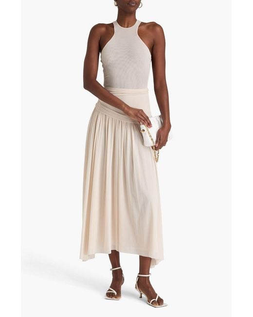 Philosophy Di Lorenzo Serafini Natural Gathered Mesh Midi Skirt