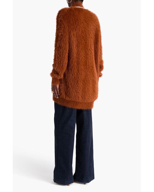 Zimmermann Brown Crystal-Embellished Brushed Knitted Cardigan