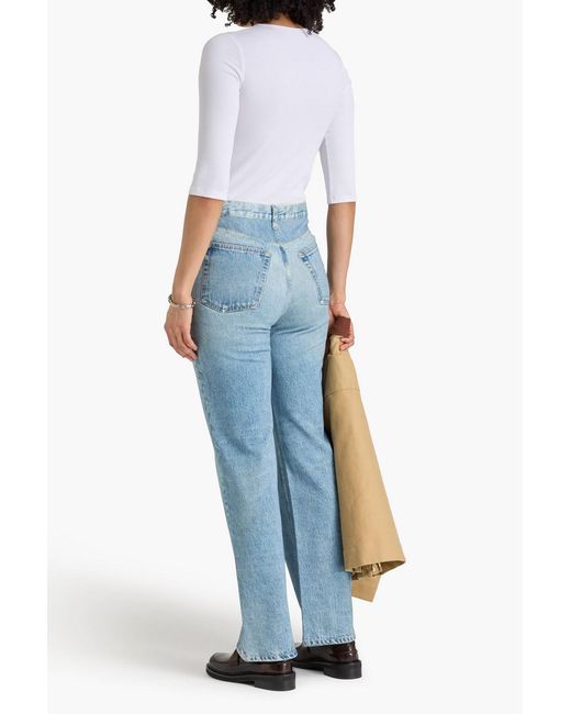 Rag & Bone Blue Miramar Shannon Denim-Effect Print French Cotton-Terry Straight-Leg Pants