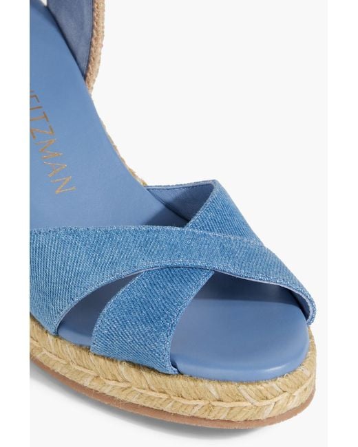 Stuart Weitzman Blue Mirela Denim Espadrille Wedge Sandals