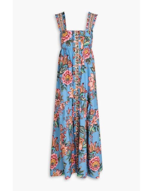 Farm Rio Blue Floral-print Tm And Cotton-blend Poplin Midi Dress