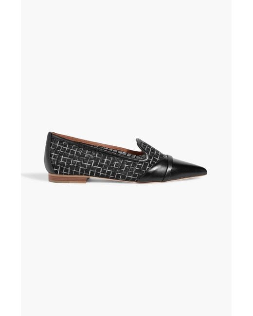 Malone Souliers Black Romy Embroidered Mesh And Leather Point-Toe Flats