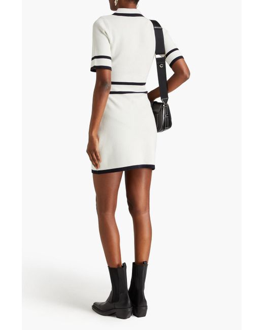 Claudie Pierlot White Embroidered Button-embellished Knitted Mini Shirt Dress
