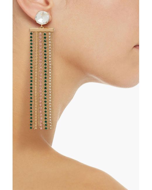Rosantica Metallic Fringed Gold-tone Crystal Clip Earrings