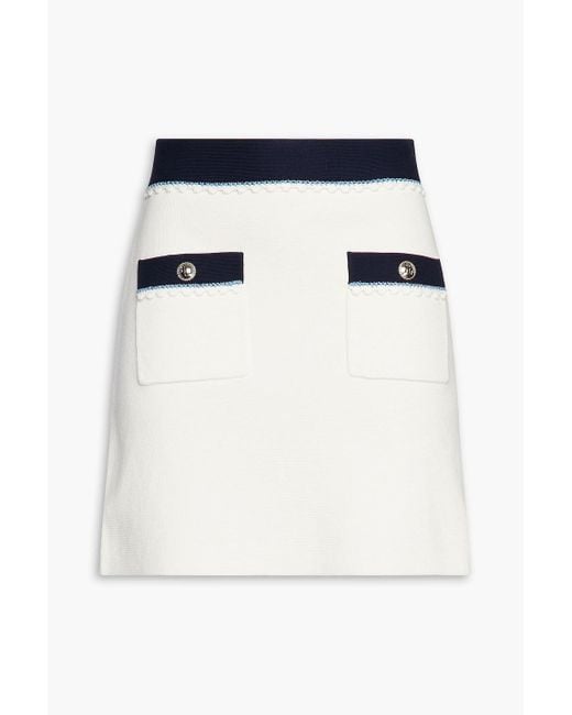 Maje Blue Button-embellished Cotton Mini Skirt