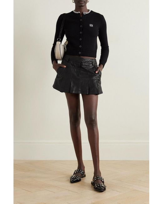 Sea Black Lilia Pleated Leather Mini Skirt