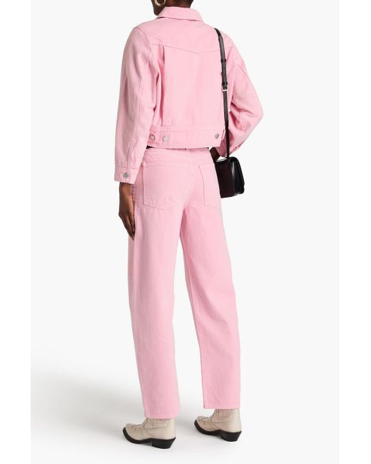 FRAME Pink Cropped Denim Jacket