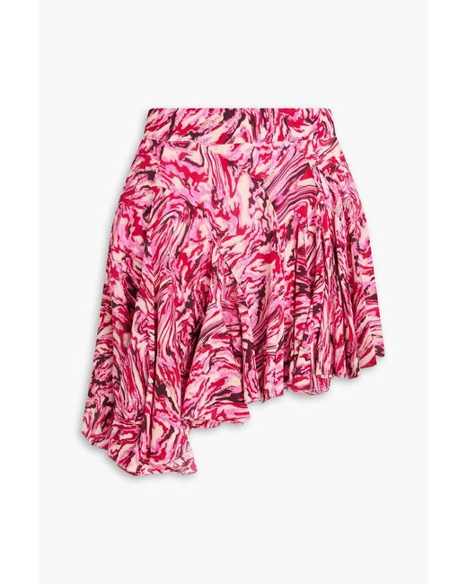 Isabel Marant Red Teyana Ruffled Printed Silk Crepe De Chine Mini Skirt