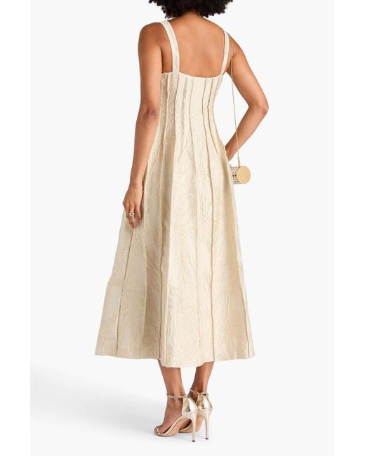 Jonathan Simkhai Natural Maya Pintucked Metallic Cloqué Midi Dress