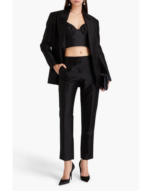 Zimmermann Black Wool And Silk-blend Straight-leg Pants