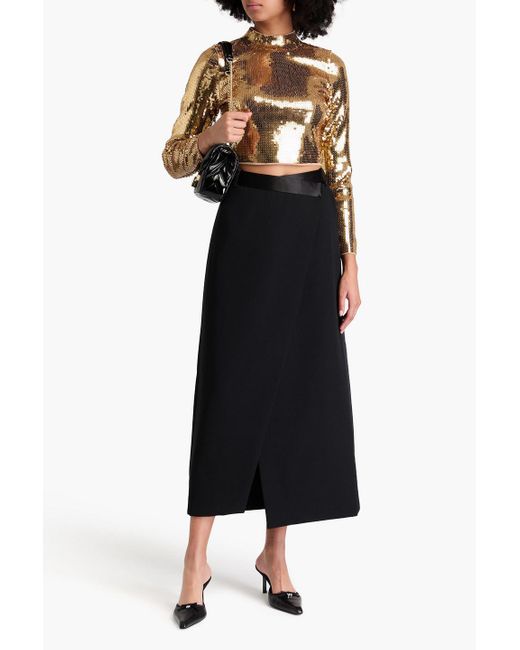 Sandro White Cropped Sequined Ribbed-knit Top