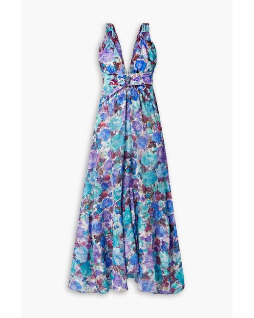 PATBO Blue Blossom Cutout Floral-print Jacquard Midi Dress