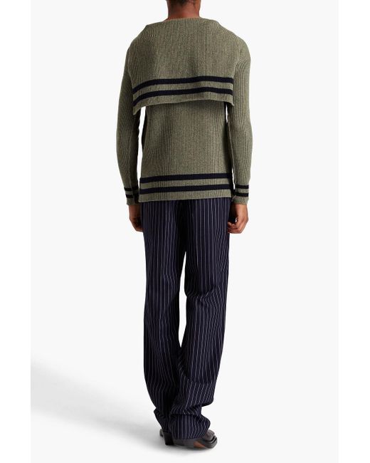 Maison Margiela Green Striped Ribbed Wool Sweater for men