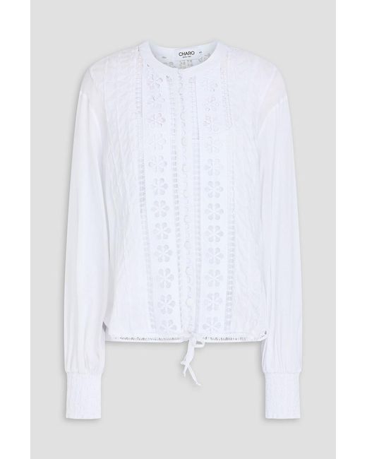 Charo Ruiz White Donnelie Lace-Trimmed Cotton-Blend Blouse