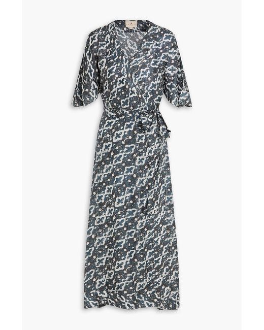 HANNAH Gray Clementine Printed Silk-Voile Midi Wrap Dress