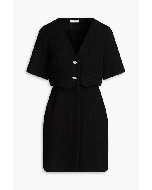 Sandro Black Crystal-embellished Tweed Mini Dress