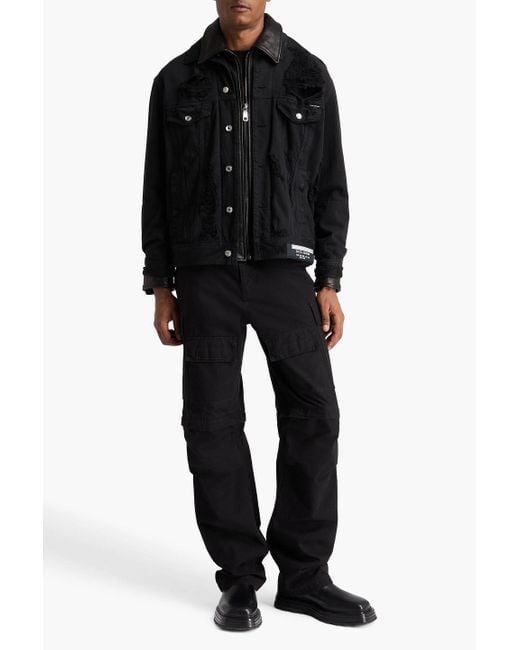 Dolce & Gabbana Jeansjacke mit lederbesatz in distressed-optik in Black für Herren
