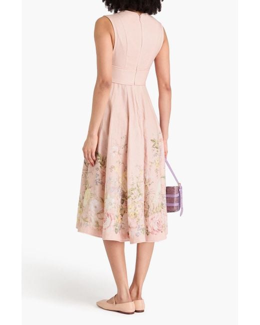 Zimmermann Pink Floral-Print Linen Midi Dress