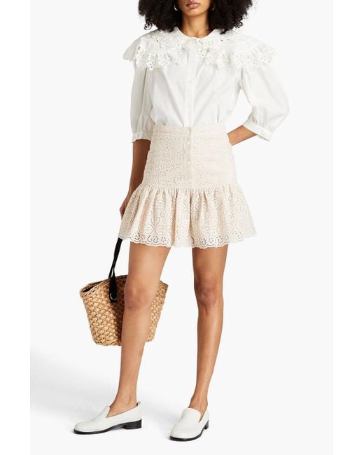 Sandro Natural Claudelle Ruffled Broderie Anglaise Cotton Mini Skirt