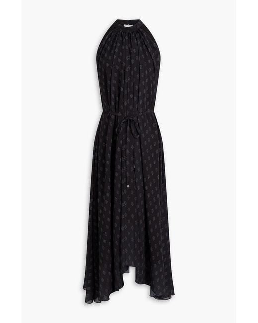 Saloni Black Printed Chiffon Halterneck Midi Dress