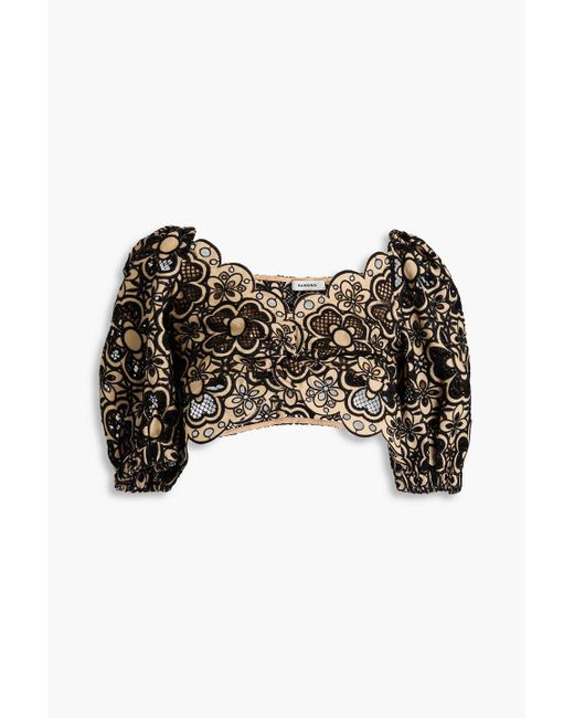 Sandro Black Cropped Broderie Anglaise Cotton Top