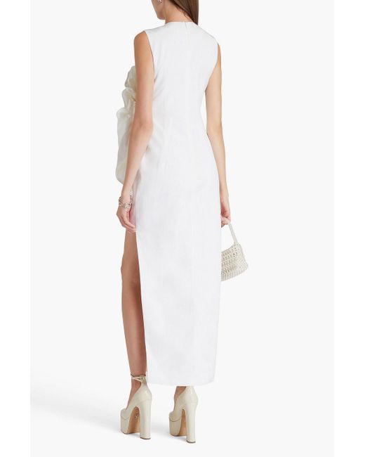Huishan Zhang White Aphrodite Floral-appliquéd Cotton-blend Moire Maxi Dress