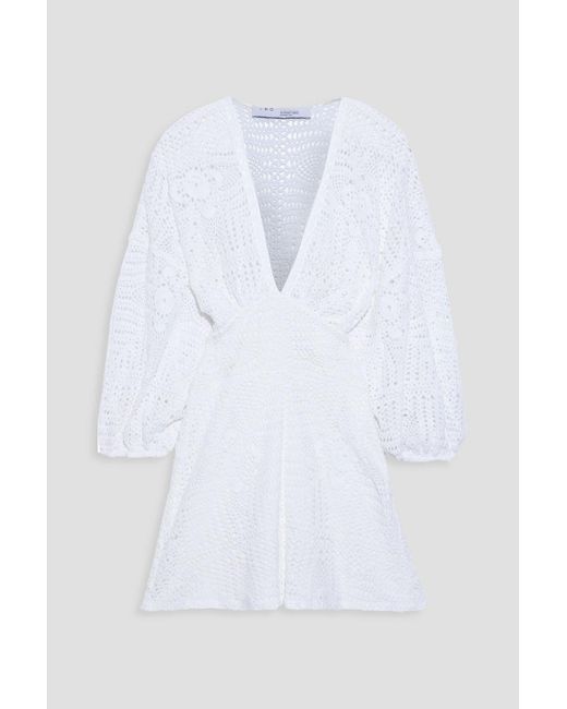 IRO White Cres Gathered Crocheted Cotton Mini Dress
