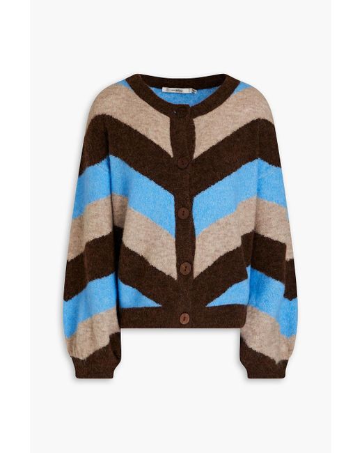 Gestuz Brown Alphagz Brushed Striped Knitted Cardigan