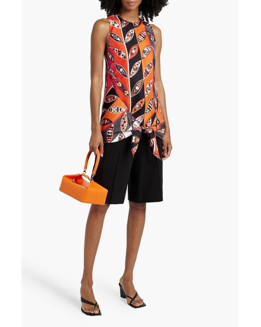 Emilio Pucci White Knotted Printed Silk-twill Top