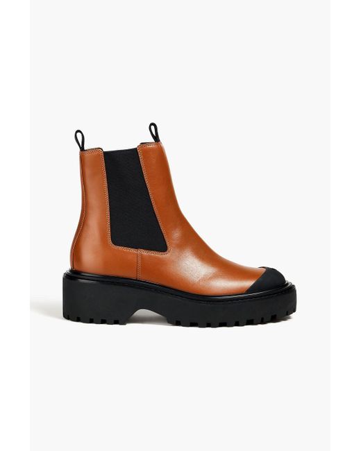 Tory Burch Brown Lug Two-tone Leather Chelsea Boots