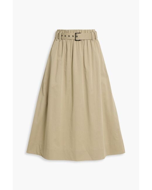 Brunello Cucinelli Natural Belted Cotton-Blend Twill Midi Skirt