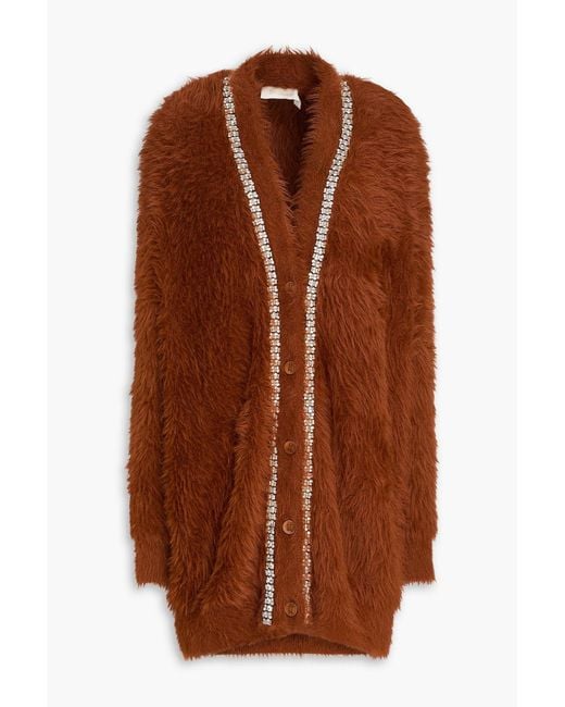Zimmermann Brown Crystal-Embellished Brushed Knitted Cardigan