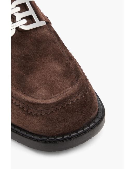 Bally Brown Ellyane Embellished Suede Loafers