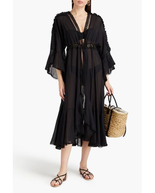 Charo Ruiz Black Kathy Guipure Lace And Cotton-blend Voile Kaftan