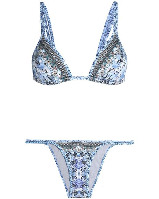 Camilla Blue Embellished Printed Triangle Bikini