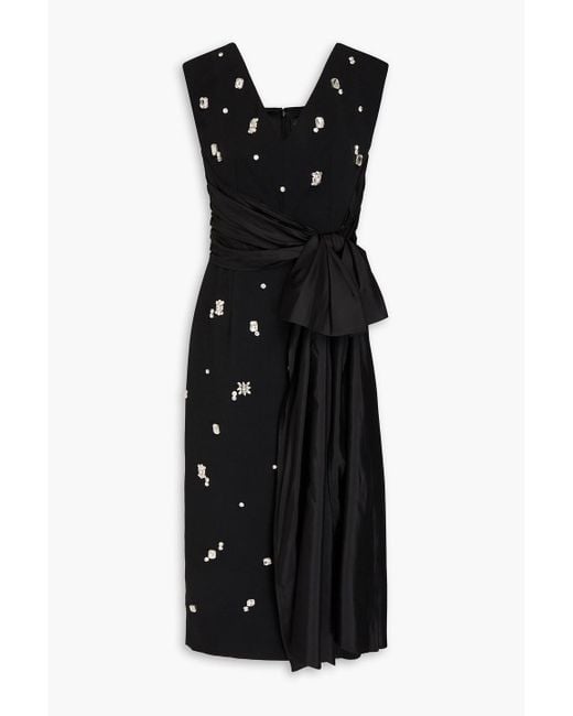 Huishan Zhang Black Kinsley Crystal-Embellished Crepe Midi Dress