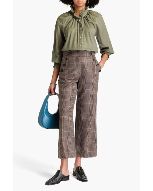 Veronica Beard Brown Hunter Button-embellished Checked Woven Wide-leg Pants