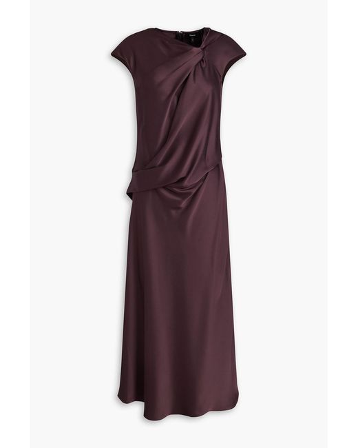 Theory Purple Twisted Satin-Crepe Midi Dress