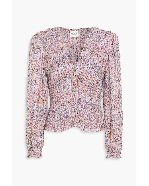 Isabel Marant Pink Shirred Floral-Print Crepon Blouse