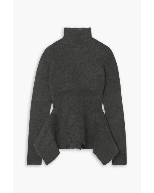 Proenza Schouler Black Peplum Merino Wool-blend Felt Turtleneck Sweater