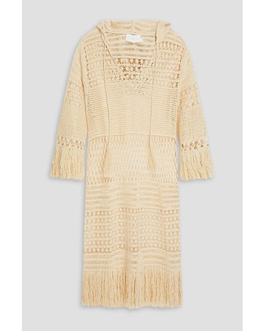 Zimmermann Natural Fringed Crocheted Cotton-blend Hooded Mini Dress
