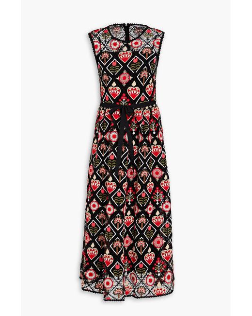 RED Valentino White Belted Guipure Lace Midi Dress