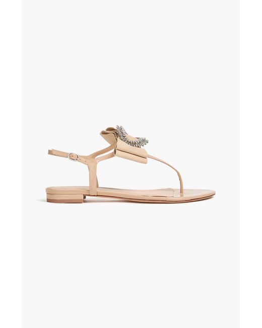 Alexandre Birman White Embellished Bow-Detailed Patent-Leather Slingback Sandals