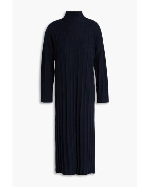 Max Mara Blue Arezzo Ribbed Wool Midi Dress