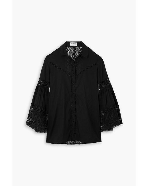 Charo Ruiz Black Letta Guipure Lace-trimmed Cotton-blend Voile Blouse