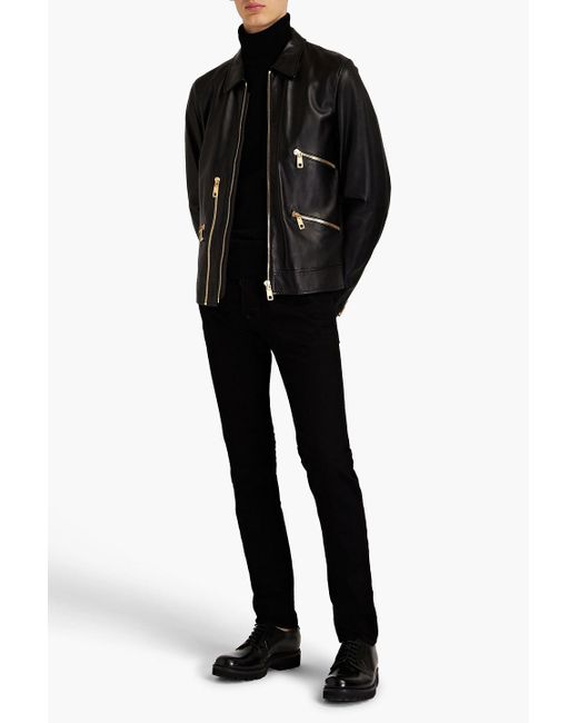 Dolce & Gabbana Black Zip-detailed Leather Jacket for men